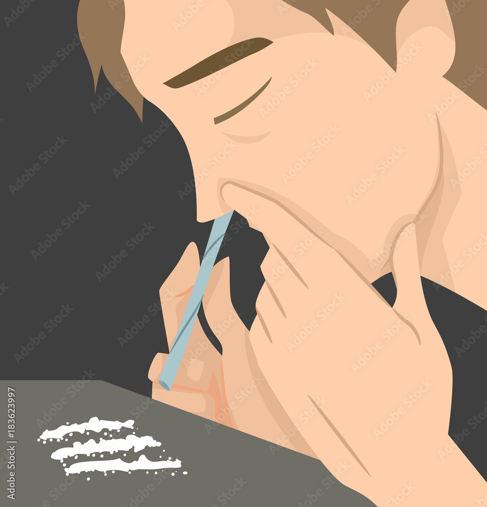 Man Snorting Drug Illustration