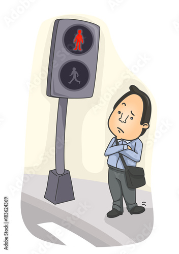 Man Pedestrian Waiting Illustration