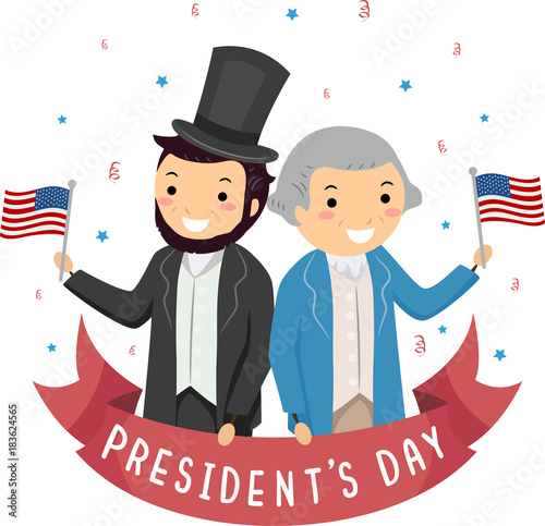 Stickman Lincoln Washington Presidents Day Illustration