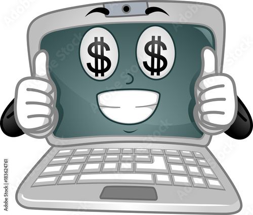 Laptop Mascot Dollar Eyes O...