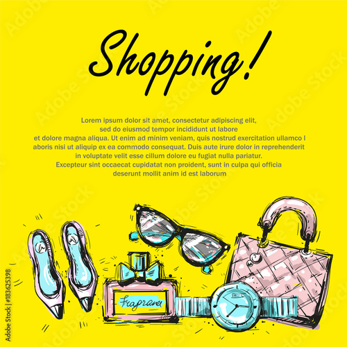 Fashion template banner , bright design accessorize on yellow with text