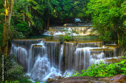 Huai Mae Khamin Waterfall Beautiful in the middle of rainforest Kanjanaburi, Thailand