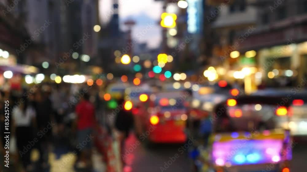 Defocused View With Bokeh of Night City Street With Vehicles. 4K. Defocused View With Bokeh of Night City Street With Vehicles. 4K.