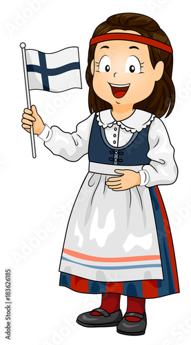 Kid Girl Finland Flag Illus...