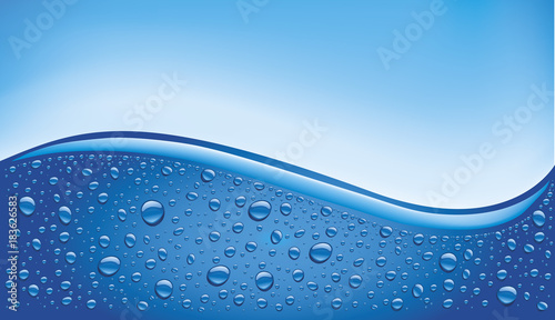 many water drops on blue background with place for text