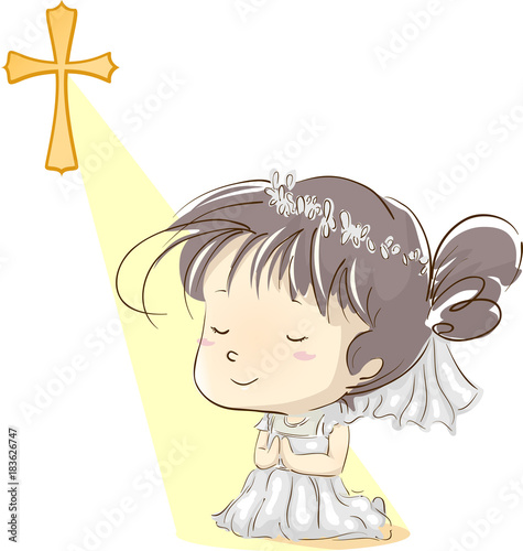 Kid Girl First Communion Pray