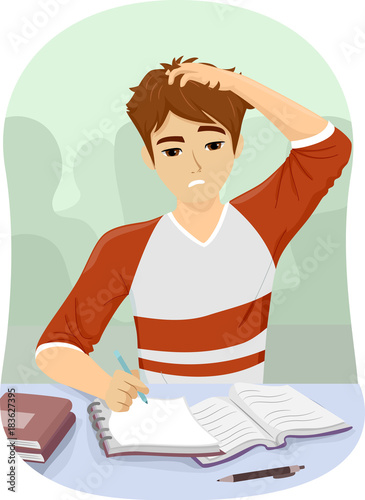 Teen Guy Study Frustrated