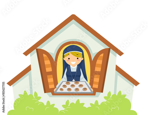 Girl Nun Cookies Charity Illustration
