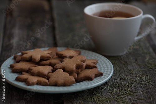 Christmas cookies and a mug of tea