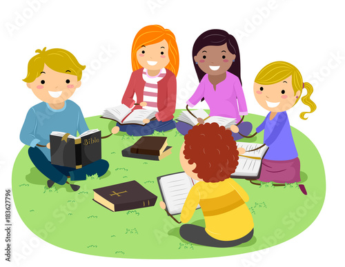 Stickman Teens Bible Study Outdoors Illustration
