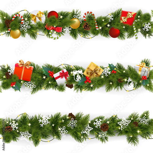 Vector Christmas Border Set with Garland