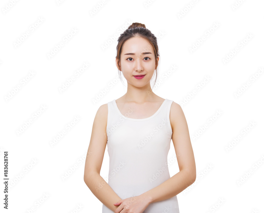 Beautiful woman with clean skin, and white blank t-shirt. Beautiful woman with clean skin, and white blank t-shirt.