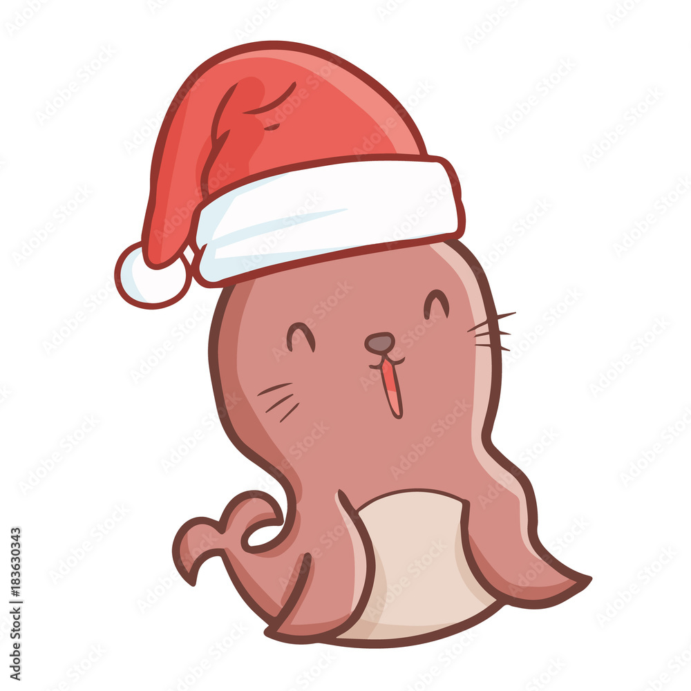 Funny and cute seagull wearing Santa's hat for Christmas and smiling - vector. Funny and cute seagull wearing Santa's hat for Christmas and smiling - vector.