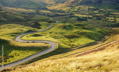 Edale Valley Road in Warm Sunset Light at Summer