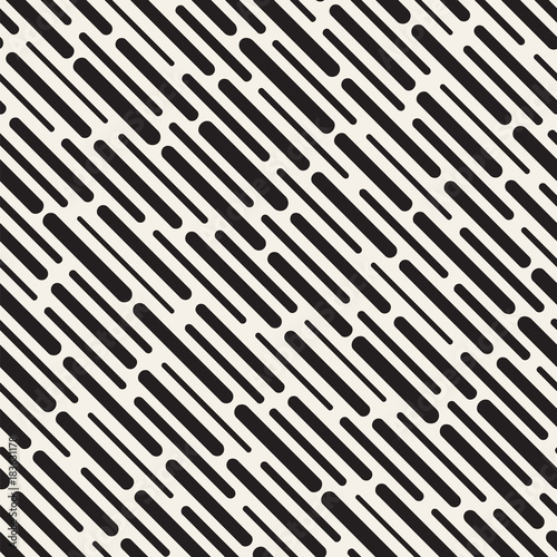 Black and White Irregular Rounded Dashed Lines Pattern. Modern Abstract Vector Seamless Background. Stylish Chaotic Stripes Mosaic © Samolevsky