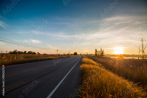 countryroad and sky sunset landscape thailand photo