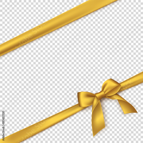 Realistic golden bow and ribbon. Element for decoration gifts, greetings, holidays. Vector illustration. photo