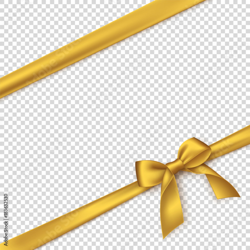 Realistic golden bow and ribbon. Element for decoration gifts, greetings, holidays. Vector illustration.