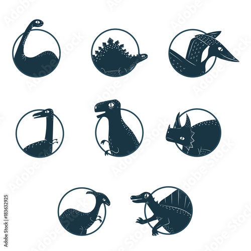 Vector dinosaur silhouette emblem. dino logo set white background isolated.