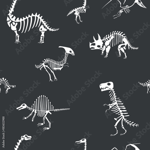 Vector dinosaur skeleton pattern. Dino seamless bone wrap background