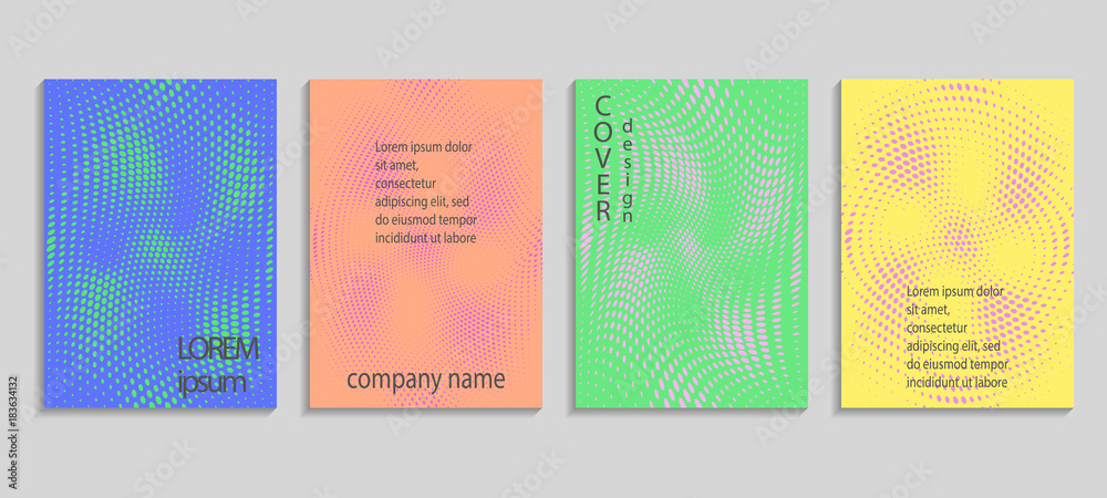 Minimalistic abstract vector halftone covers design. Future geometric template. Vector templates for placards, banners, flyers, presentations and reports