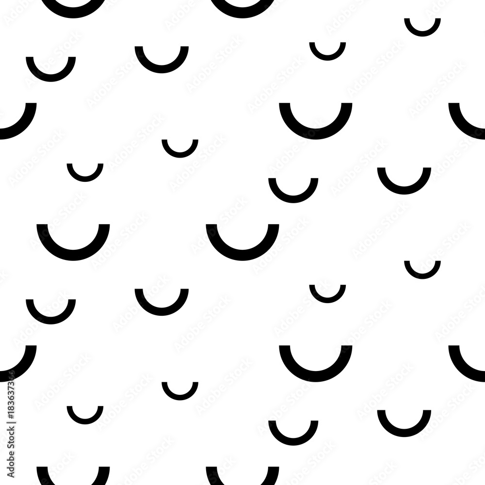 Abstract geometric arc shapes seamless vector pattern. Basic simple black repeat background. Abstract geometric arc shapes seamless vector pattern. Basic simple black repeat background.