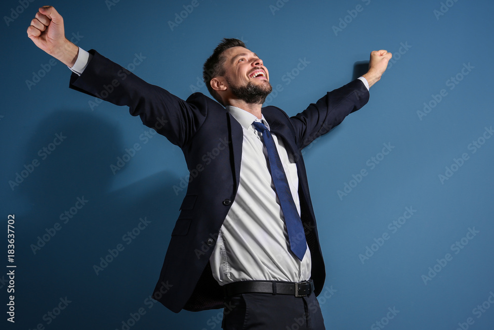 Stock exchange broker on color background Stock exchange broker on color background