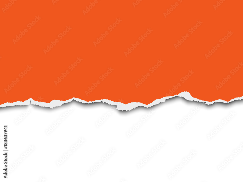 Torn a half sheet of orange paper from the bottom on white background. Vector template paper design.