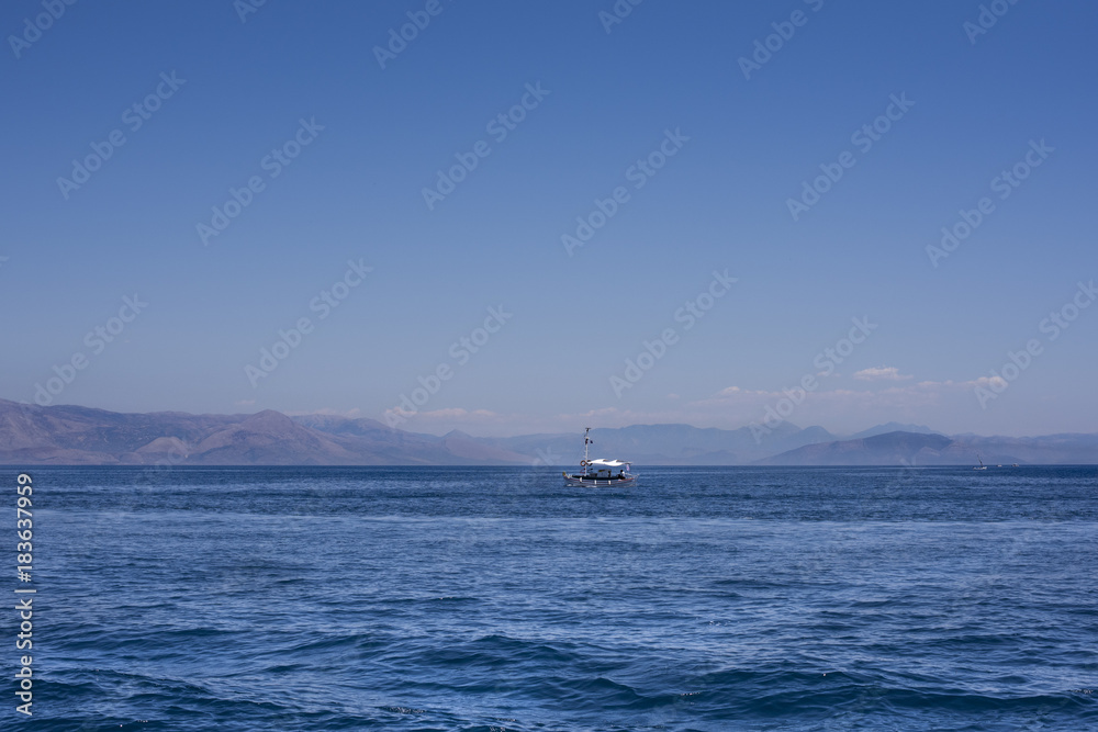View of the beautiful blue sea of Corfu in Greece
