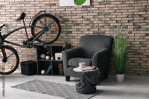 Room interior with bicycle ...