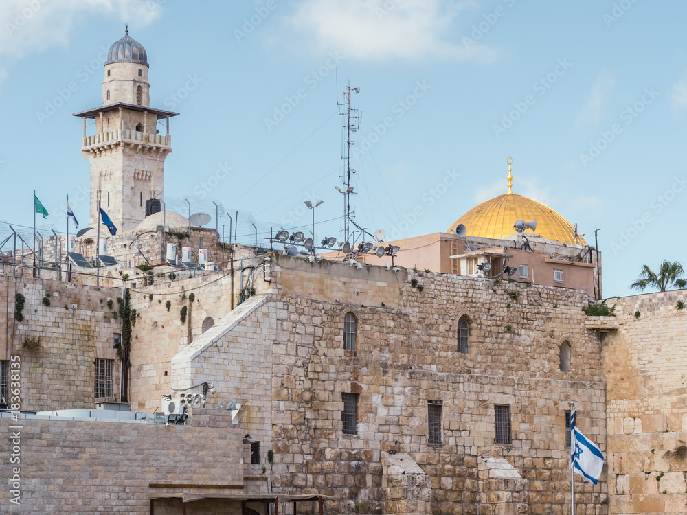 Old Jerusalem holy places with dome of the rock