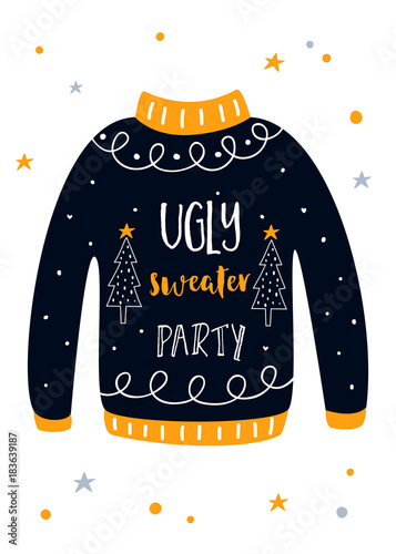 Ugly Sweater Christmas Party Invitation Card. Vector Template