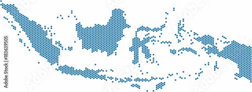 Blue circle Indonesia map on white background, vector illustration.