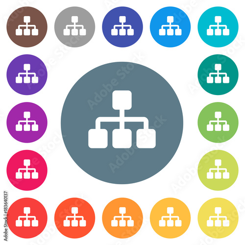 Network flat white icons on round color backgrounds