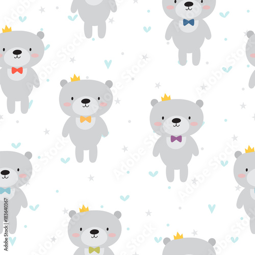 Fototapeta Cute seamless pattern with cartoon bear