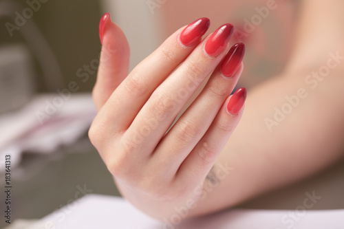 close up of red nails
