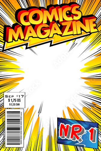 Editable comic book cover with abstract explosion background.