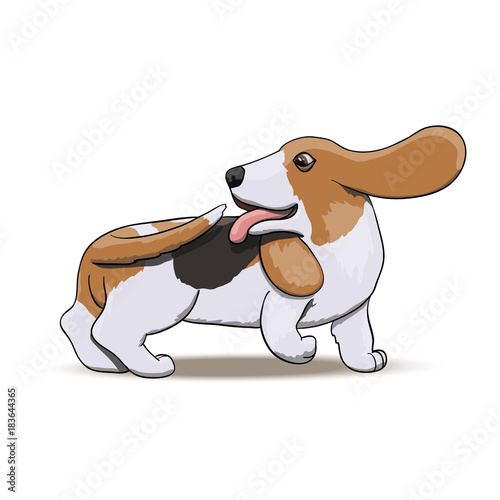 Basset Hound Chasing his Tail. Cartoon Dog Illustration