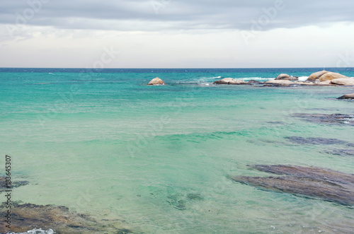 Exotic sea and stones background, sea or ocean water 
