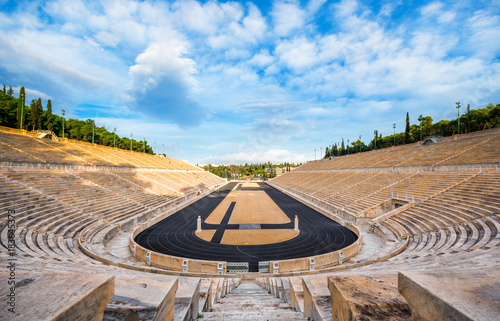 Panathenaic stadium in Athens, Greece (hosted the first modern Olympic Games in 1896), also known as Kalimarmaro which means good marble stone. photo