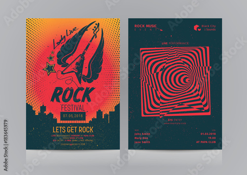 Set of Rock Music Flyer Layout. Mockup Vector illustration.