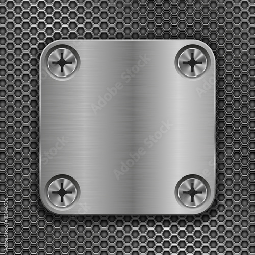 Square metal plate on perforated background