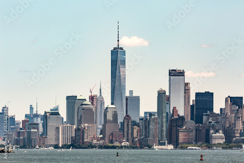 Lower Manhattan skyline New York City from bay NYC USA