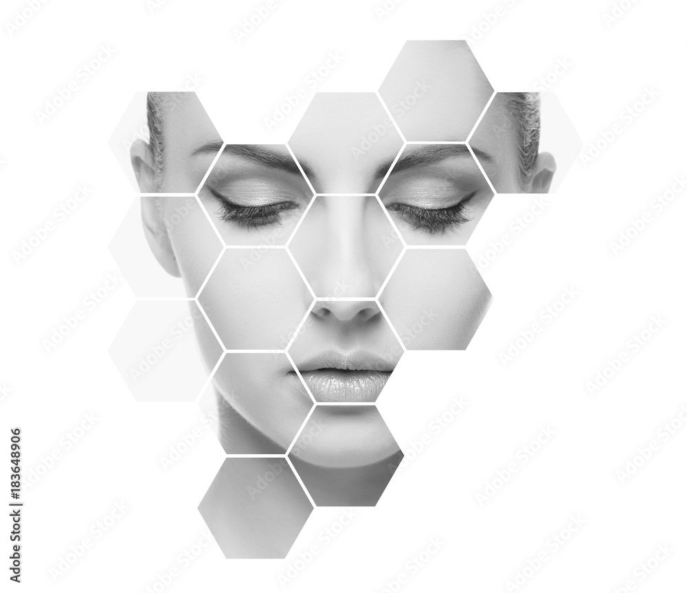 © Acronym - Portrait of young, healthy and beautiful woman. Plastic surgery, skin lifting, spa, cosmetics and medicine concept.