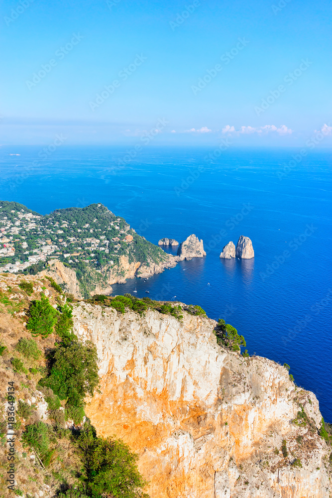 Faraglioni cliffs and Tyrrhenian Sea on Capri Island