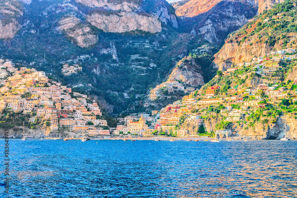 Positano town of Amalfi coast and Tyrrhenian sea