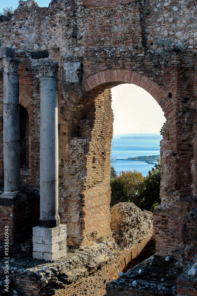 ruins in greek theater in Taormina