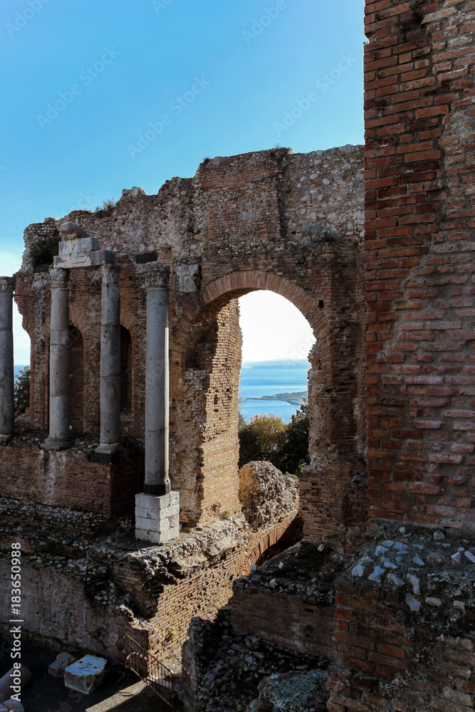 old ruins in greek theater in Taormina
