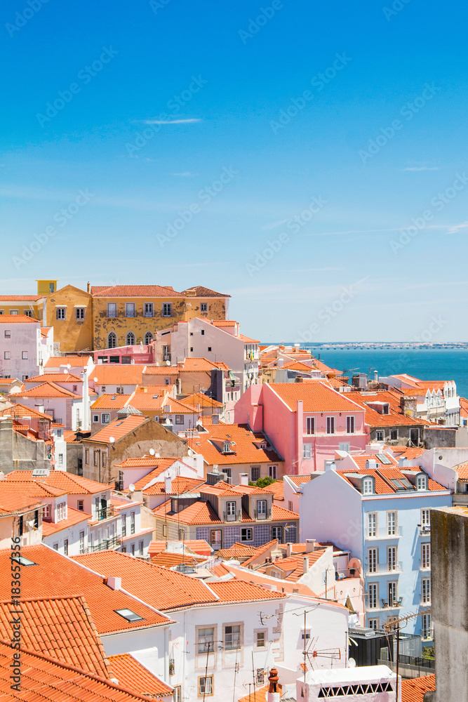 Red roofs of Central Lisbon, Portugal, panoramic view