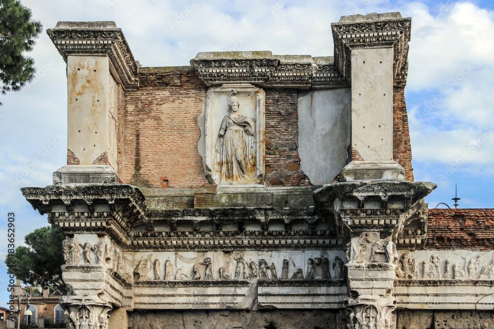 old temple ruins with blue sky in Rome old temple ruins with blue sky in Rome